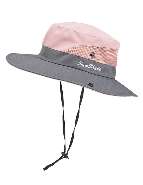 Fashion Two-color Children-pink Horsetail Hole Stitching Contrast Color Shrink Buckle Children Fisherman Hat