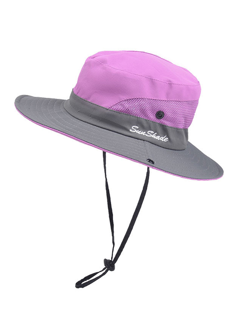 Fashion Two-color Children-purple Horsetail Hole Stitching Contrast Color Shrink Buckle Children Fisherman Hat