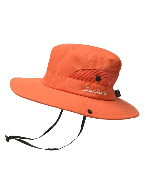 Fashion Solid Color Children-orange Horsetail Hole Embroidery Shrink Buckle Children Fisherman Hat