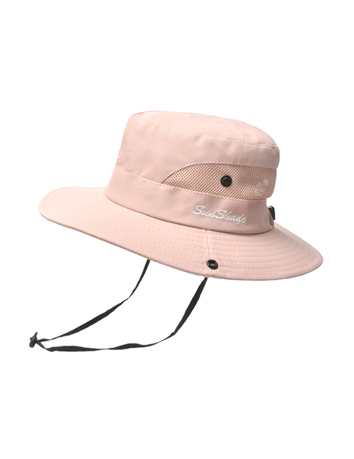 Fashion Solid Color Children-pink Horsetail Hole Embroidery Shrink Buckle Children Fisherman Hat