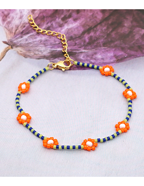 Fashion Royal Blue + Orange Imported Rice Beads Hand-woven Flower Bracelet