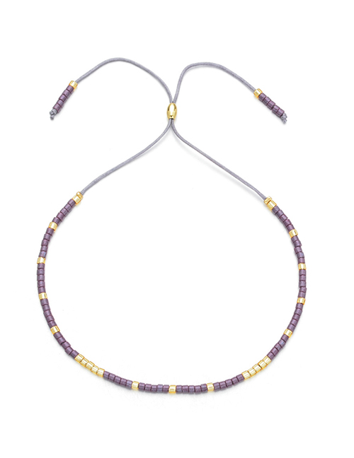 Fashion Deep Purple Hand-woven Rice Beaded Adjustable Bracelet