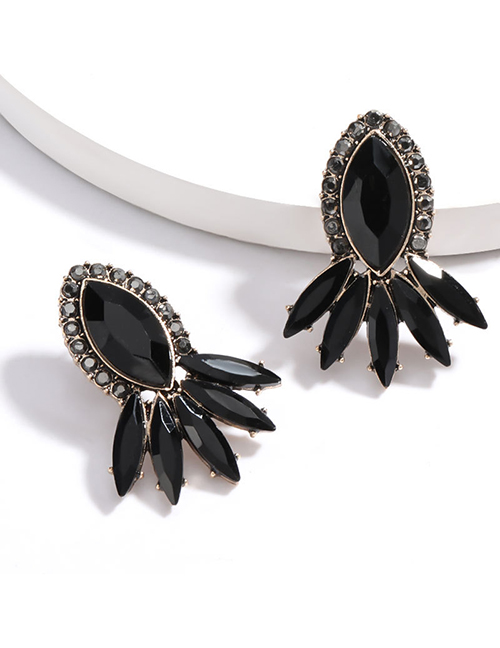 Fashion Black Geometrical Alloy Diamond Faceted Crystal Earrings