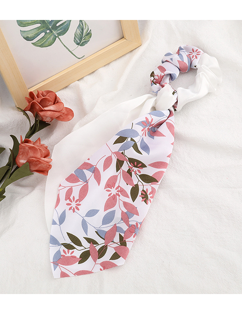Fashion Pink Willow Leaf Print Stitching Contrast Color Intestinal Loop Hair Rope