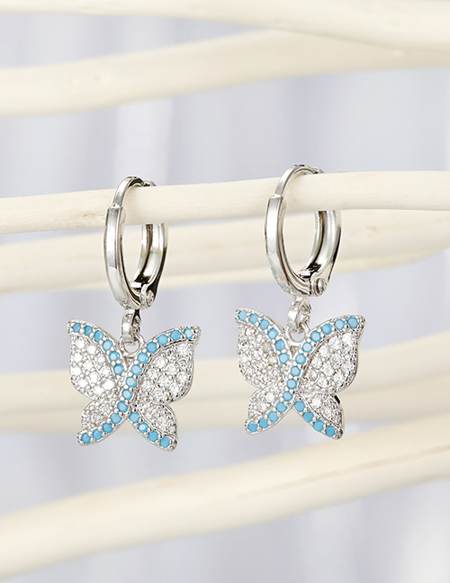 Fashion White K Diamond-set Green Protein Zircon Butterfly Alloy Earrings