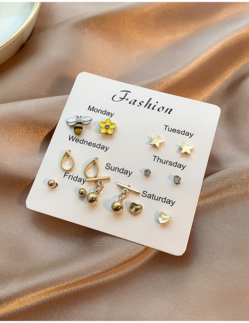 Fashion Color Mixing Pentagram Flower Love Diamond Stud Earrings Set