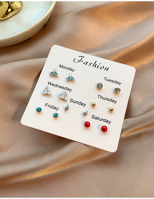 Fashion Color Mixing Diamond Stud Lightning Bead Geometric Stud Earrings Set