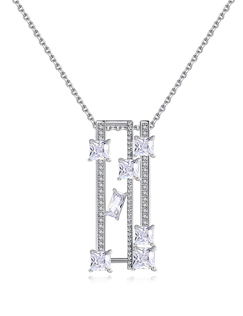 Fashion Platinum Copper-inlaid Zircon Geometric Openwork Necklace