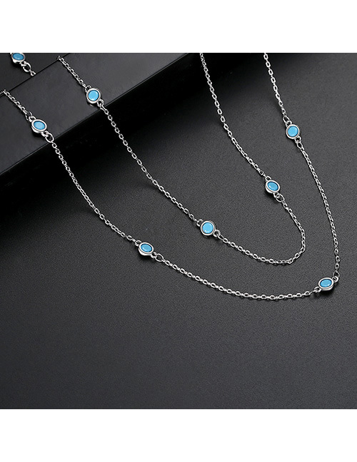 Fashion Blue Copper-set Zircon Geometric Necklace