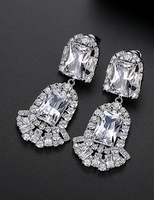 Fashion White Copper-inlaid Zircon Crystal Square Earrings