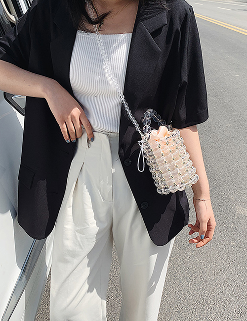 Fashion White Handmade Beaded Round Shoulder Crossbody Bag