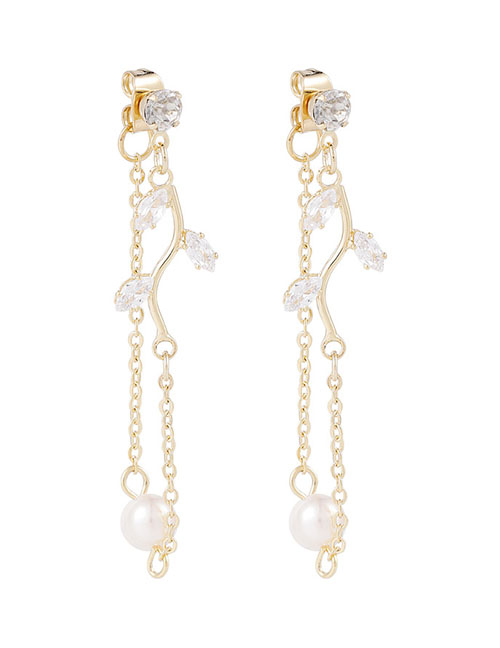 Fashion Golden Tassel Decorated Diamond Earrings