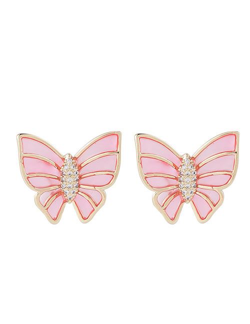 Fashion Pink Micro-set Zircon Butterfly Alloy Earrings