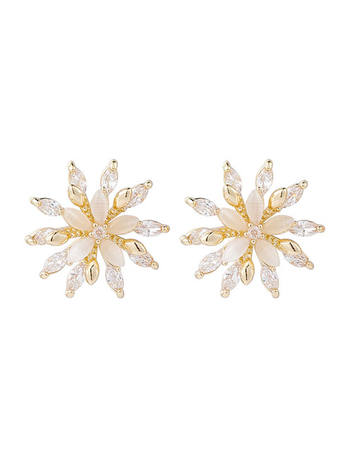 Fashion Golden Opal Multilayer Flower Zircon Alloy Earrings