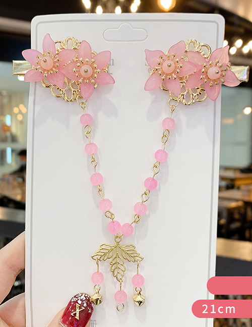 Fashion Pink Resin Flower Alloy Leaves Hollow Forehead With