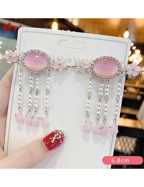 Fashion Pink Suit Diamond-shaped Resin Crystal Pearl Flower Geometric Tassel Children Hairpin
