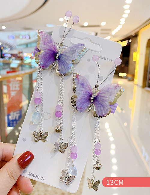 Fashion Purple Butterfly Resin Bell Alloy Hollow Children Hairpin Set