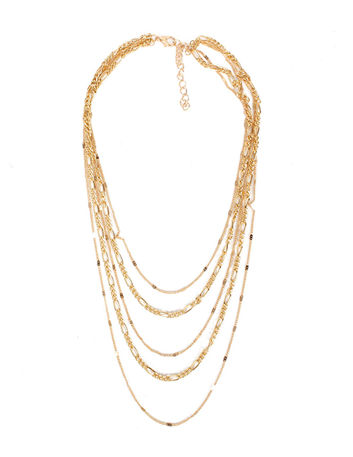 Fashion Golden Multilayer Thin Necklace With Diamond Chain
