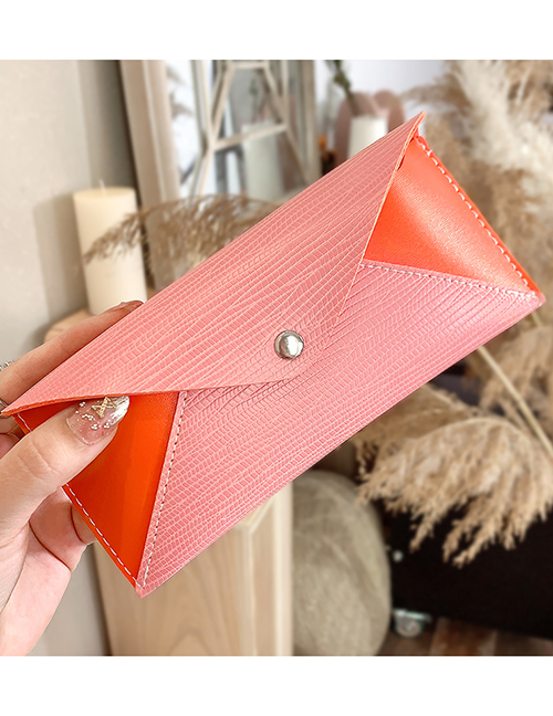 Fashion Light Pink Leather Snap Button Stitching Contrast Glasses Case