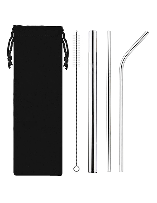 Fashion Silver Stainless Steel Titanium Plated Straw Set
