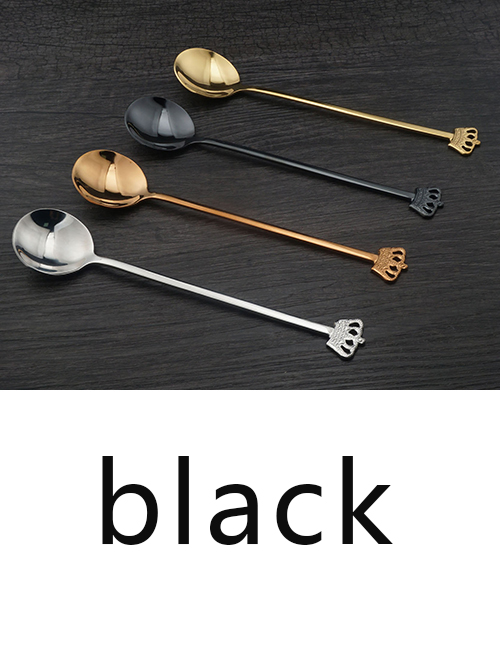 Fashion Black Stainless Steel Titanium Plated Crown Stirring Spoon