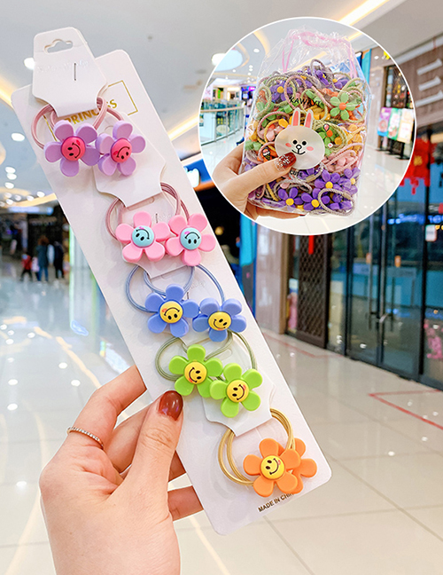 Fashion Smiley Little Flower 10 Bags Candy Animal Fruit Flower Contrast Elastic Hair Rope