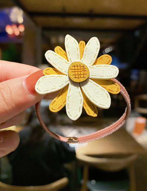 Fashion White Yellow Daisy-hair Rope Suede Daisy Hit Color Hairpin Hair Rope