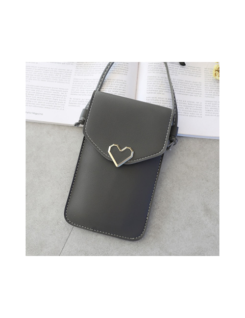 Fashion Dark Gray Caring Metal Transparent Touch Screen Multifunctional Mobile Phone Bag