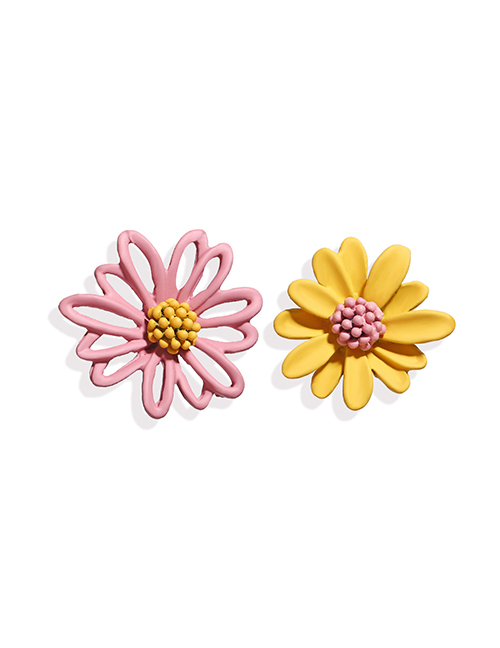 Fashion Pink Yellow Asymmetrical Daisy Hollow Alloy Earrings