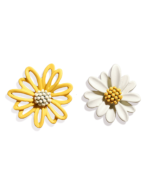 Fashion Yellow White Asymmetrical Daisy Hollow Alloy Earrings