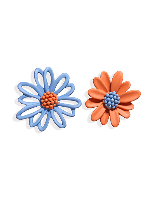 Fashion Blue Tangerine Asymmetrical Daisy Hollow Alloy Earrings