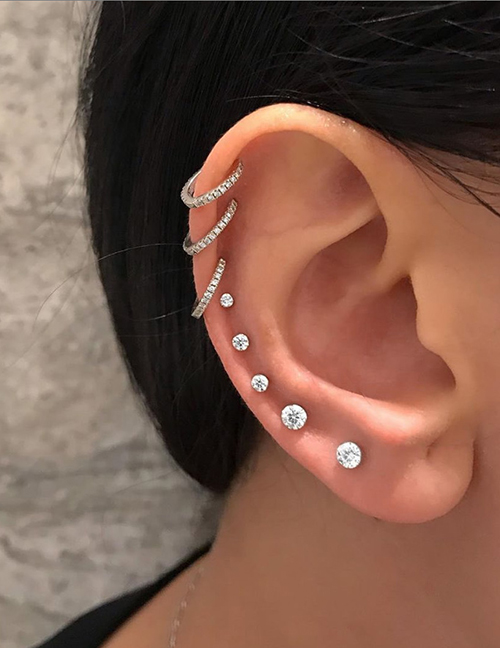 Fashion Silver Crystal Diamond Alloy Single Earring Set