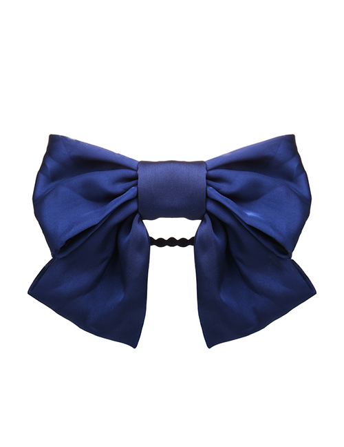 Fashion Navy Blue Large Bowknot Fabric Double-layer Hairpin Hair Rope
