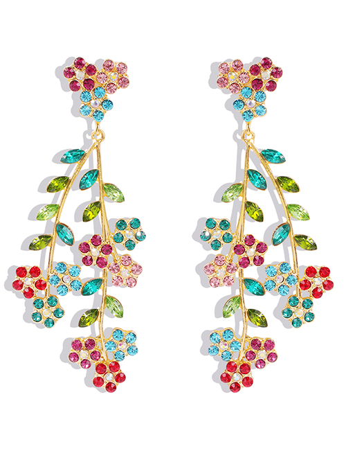 Fashion Color Diamond Flower Flower Leaf Alloy Earrings