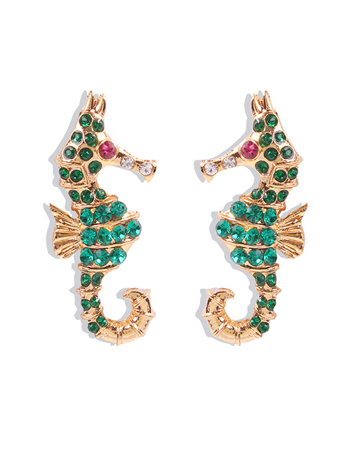 Fashion Green Diamond Diamond Seahorse Alloy Earrings