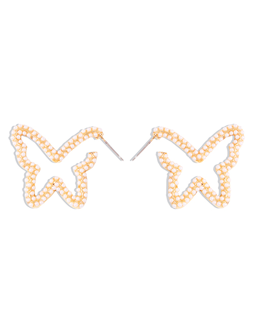 Fashion Pearl Diamond And Pearl Butterfly Hollow Alloy Earrings