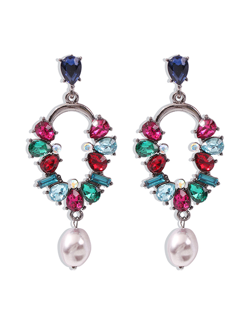 Fashion Color Diamond-shaped Pearl-shaped Hollow Alloy Earrings