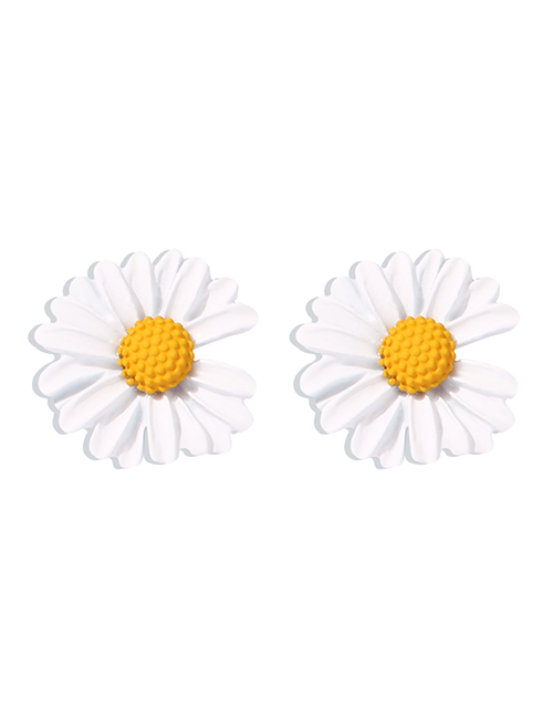 Fashion White Small Daisy Contrast Alloy Earrings