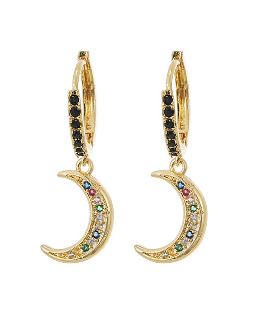 Fashion Black Copper-set Zircon Crescent Earrings