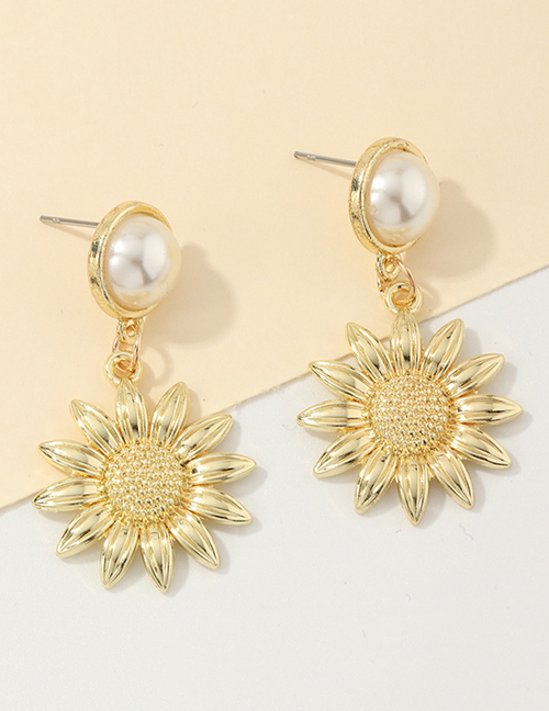 Fashion Sun Flower Gold Color Small Daisy Snowflakes Woven Pearl Chain Earrings