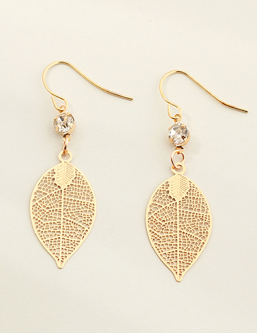 Fashion Gold Color Hollow Leaves And Diamond Earrings