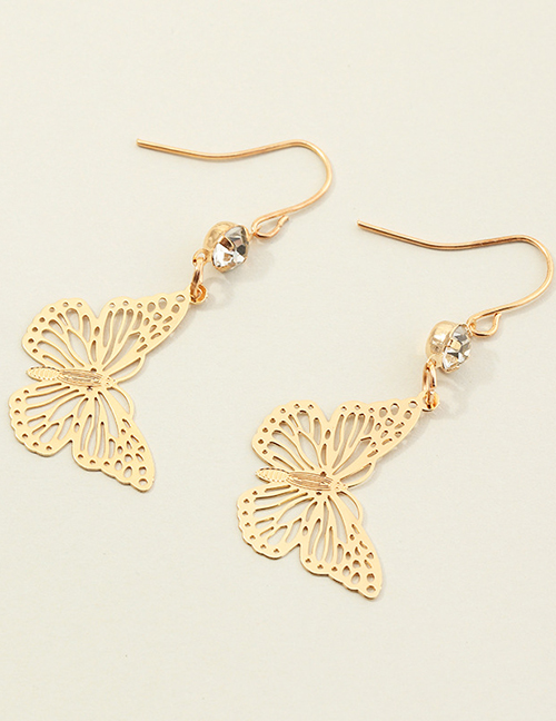 Fashion Gold Color Hollow Butterfly And Diamond Earrings