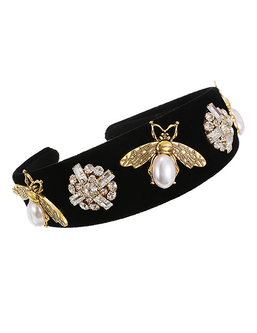 Fashion Black Fabric Alloy Diamond Bee Headband