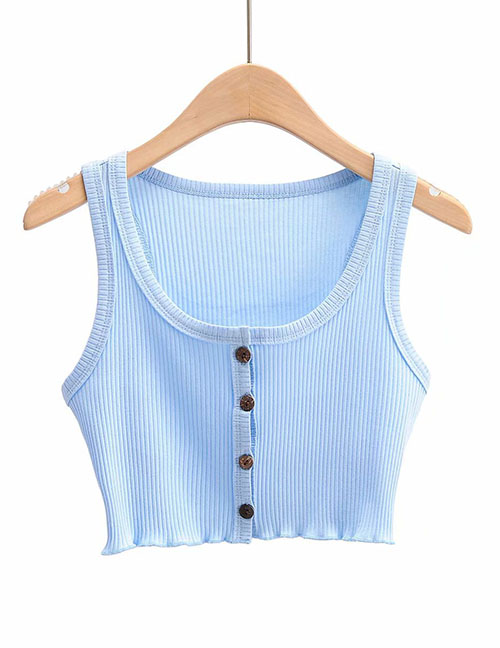Fashion Blue Solid Color Breasted Sleeveless Slim-fit Vest