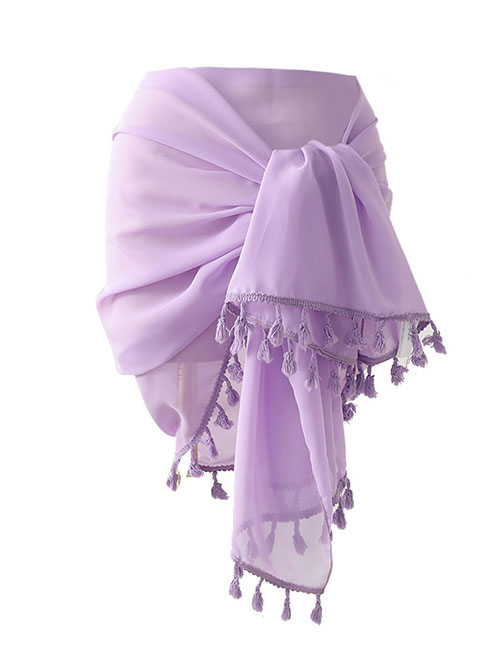Fashion Purple Sunscreen With Fringed Shawl