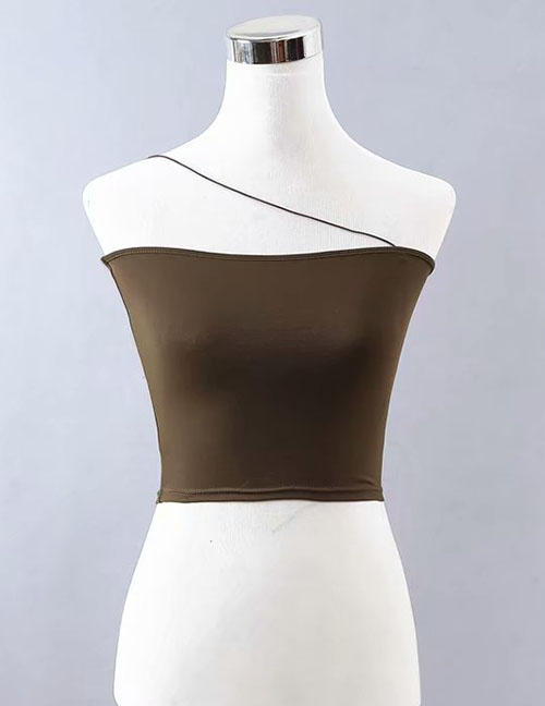 Fashion Armygreen Solid Color Short Shoulder Flat Collar Sling Short Vest