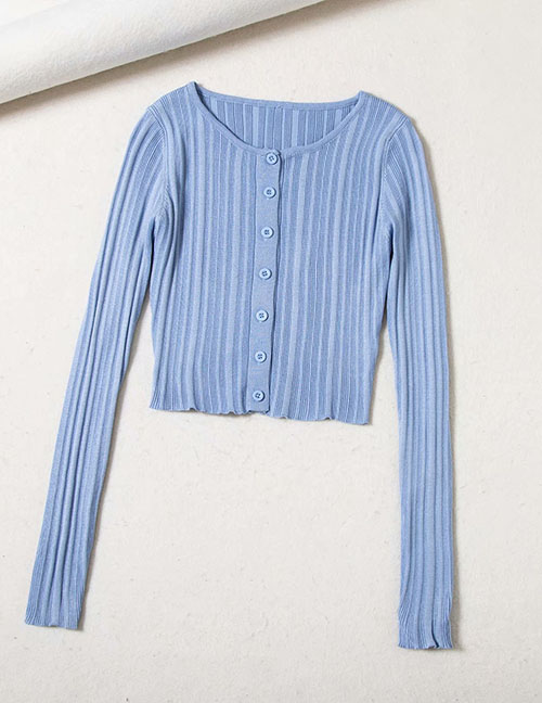 Fashion Light Blue Slim-fit Button-down Cardigan T-shirt
