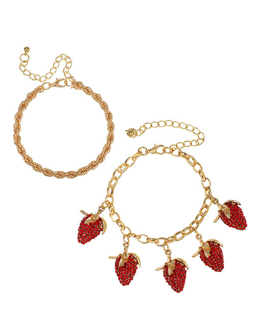 Fashion Golden Alloy Diamond Double Chain Bracelet