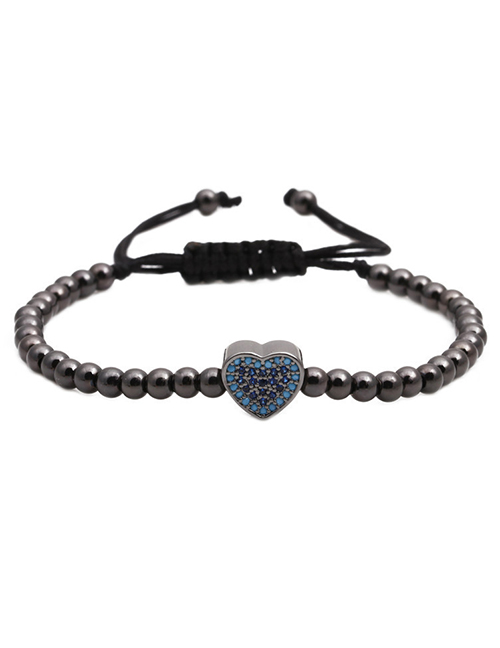 Fashion Gun Black Beaded Braided Bracelet With Zircon Heart