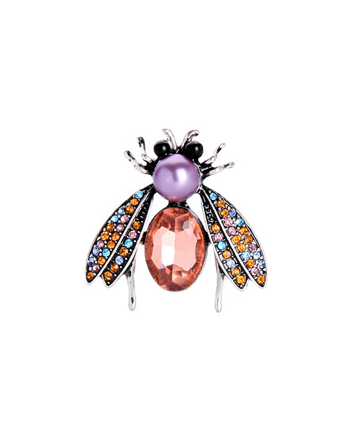 Fashion Peach Color Jewel Anti-glare Pearl Insect Brooch